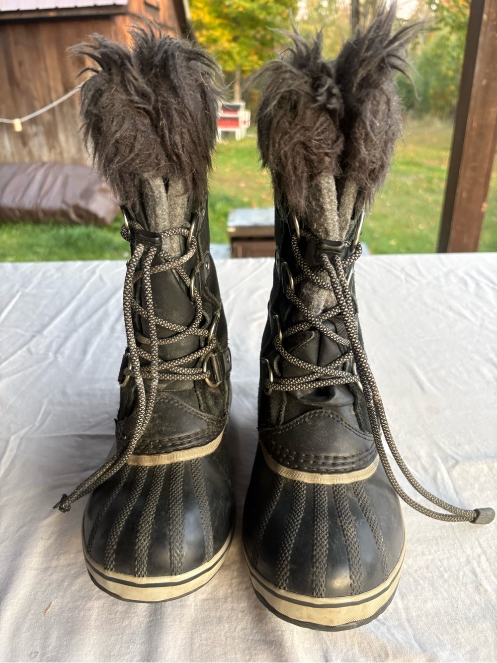 Sorel Black Faux-Fur Trim Kids Snow Boots